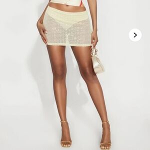 Fashion Nova Sheer Sequin Mini Skirt in Cream